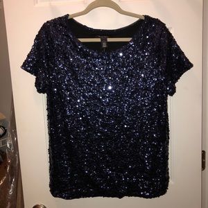 White House Black Market Sequin Top in Navy